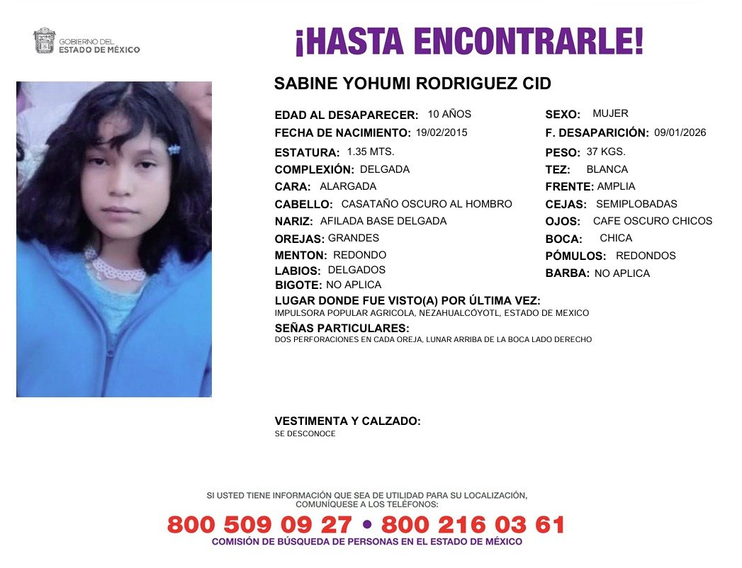 MetroCDMX's tweet image. Si tienes información para localizar a Sabine Yohumi Rodriguez Cid, comunícate a la @COBUPEM mediante los siguientes números telefónicos: 

☎️800 509 0927, 
☎️800 216 0361.

Agradecemos tu apoyo y colaboración.