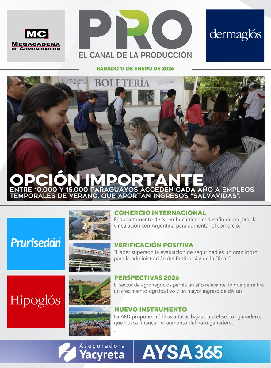 ☁️ ¡Buen día!

🙌🏻 Portada informativa de #CanalPRO

📌 Edición 17.01.26

📲 ¡Visitá megacadena.com.py!