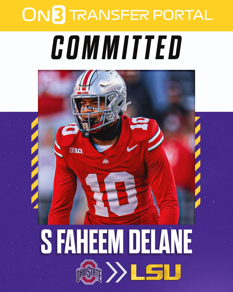 TransferPortal's tweet image. BREAKING: Ohio State transfer safety Faheem Delane has committed to LSU, @Hayesfawcett3 reports🐯

on3.com/college/lsu-ti…