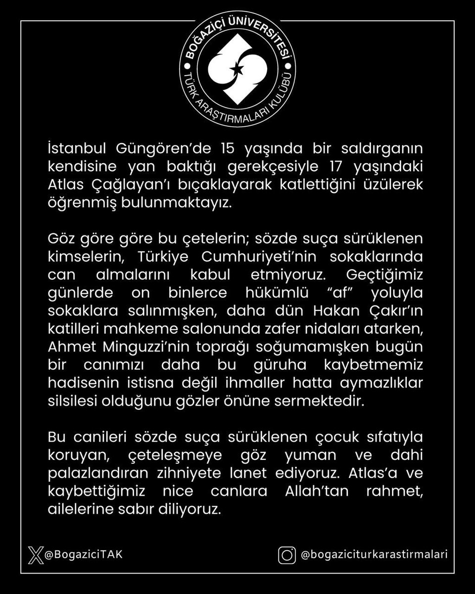 Atlas Çağlayan’ın katledilmesine dair açıklamamızdır.