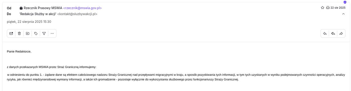 Sluzby_w_akcji's tweet image. ❗️Bardzo ważny wpis. Prosimy o zapoznanie się. Trochę to zajęło, bo musieliśmy przekopać masę maili jakie wymieniliśmy pomiędzy SG i MSWiA odnośnie tematu migracji. 

Pan Duszczyk wczoraj zarzucił nam, że woleliśmy w 2025 roku publikować dane niemieckiego MSW niż Polskiego MSWiA,…