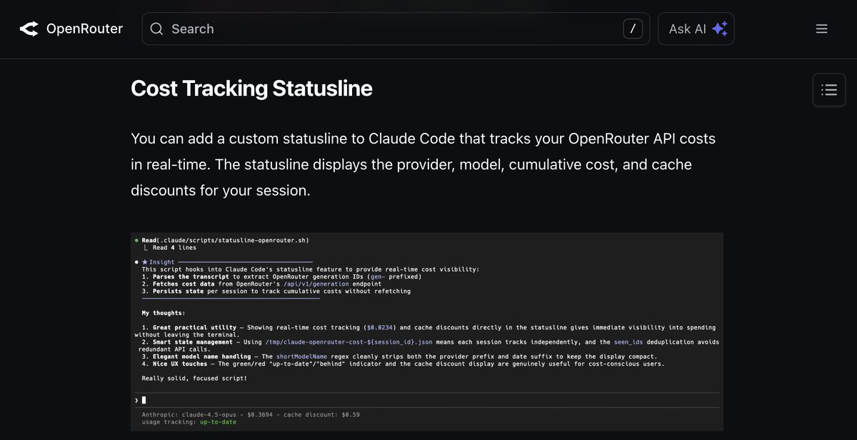 Cost tracking statusline