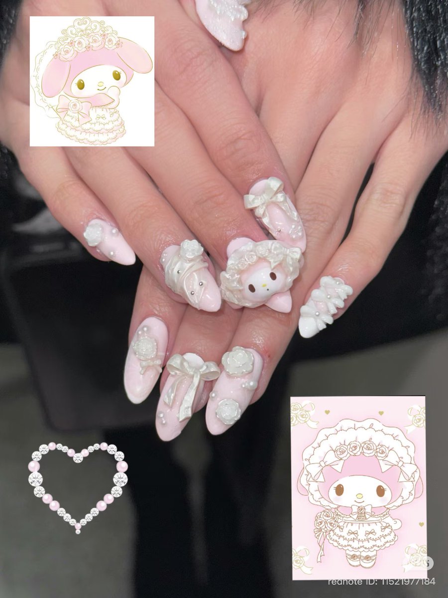 piinkimi_'s tweet image. my melody nails