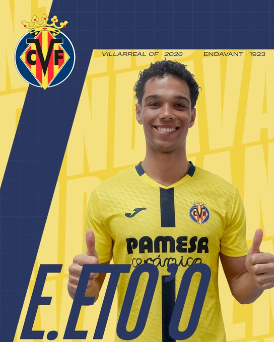 <a href="/VillarrealCF/">Villarreal CF</a> <a href="/__AngelGarcia__/">Cazurreando</a> <a href="/RayoVallecano/">Rayo Vallecano</a> <a href="/CDMirandes/">Club Deportivo Mirandés</a> 🚨OFICIAL🚨
El <a href="/VillarrealCF/">Villarreal CF</a> anuncia la llegada del delantero Etienne Eto'o para su filial de #PrimeraFederacion cedido por el <a href="/RayoVallecano/">Rayo Vallecano</a> tras romper el préstamo en el <a href="/CDMirandes/">Club Deportivo Mirandés</a>