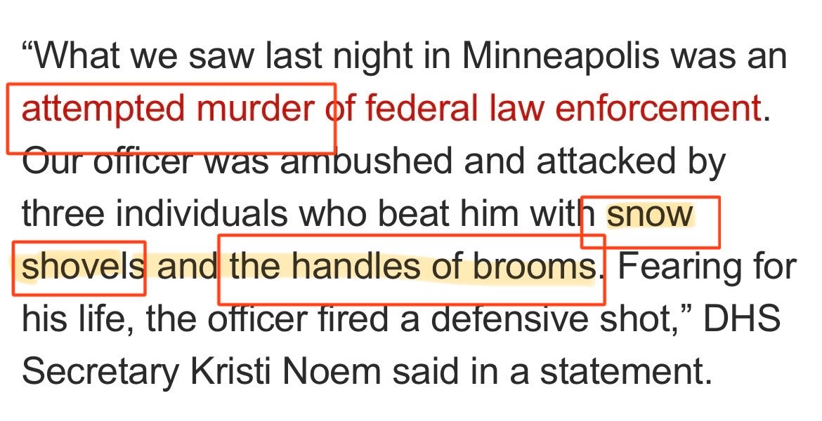 TheJFreakinC's tweet image. 🚨I need everyone to read the official DHS explanation for the Minneapolis shooting the other night… 

Because DHS is now suggesting this was essentially an attempted MURDER of an ICE agent.

Yes. Murder.

By… and I cannot stress this enough… a snow shovel and several broom…
