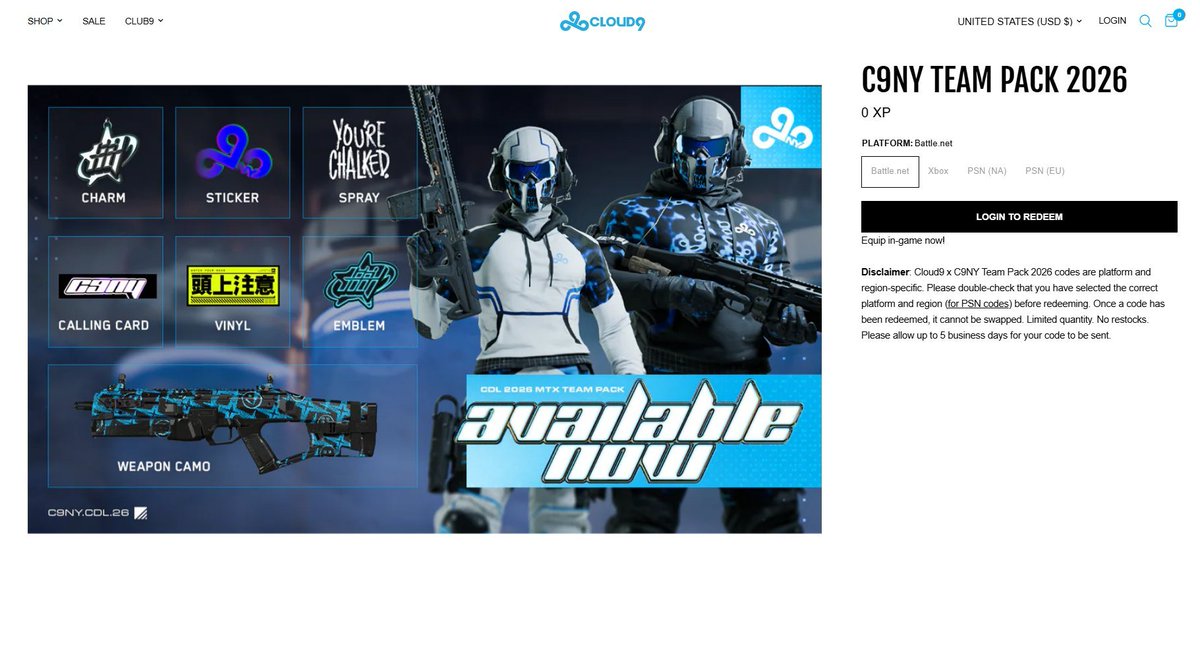 Get kitted out with a FREE C9NY Team Pack

1. Sign up for Club9
2. Visit our rewards page
3. Redeem your free CODE

🔗 club9.cloud9.gg/store