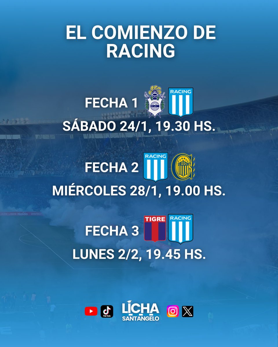 lichasantangelo's tweet image. Falta menos, Acadé! 🎓

Faltan 8 días para comenzar el Torneo Apertura. 

📌 Les dejo el arranque de #Racing con la modificación reciente del horario del partido ante Rosario Central.