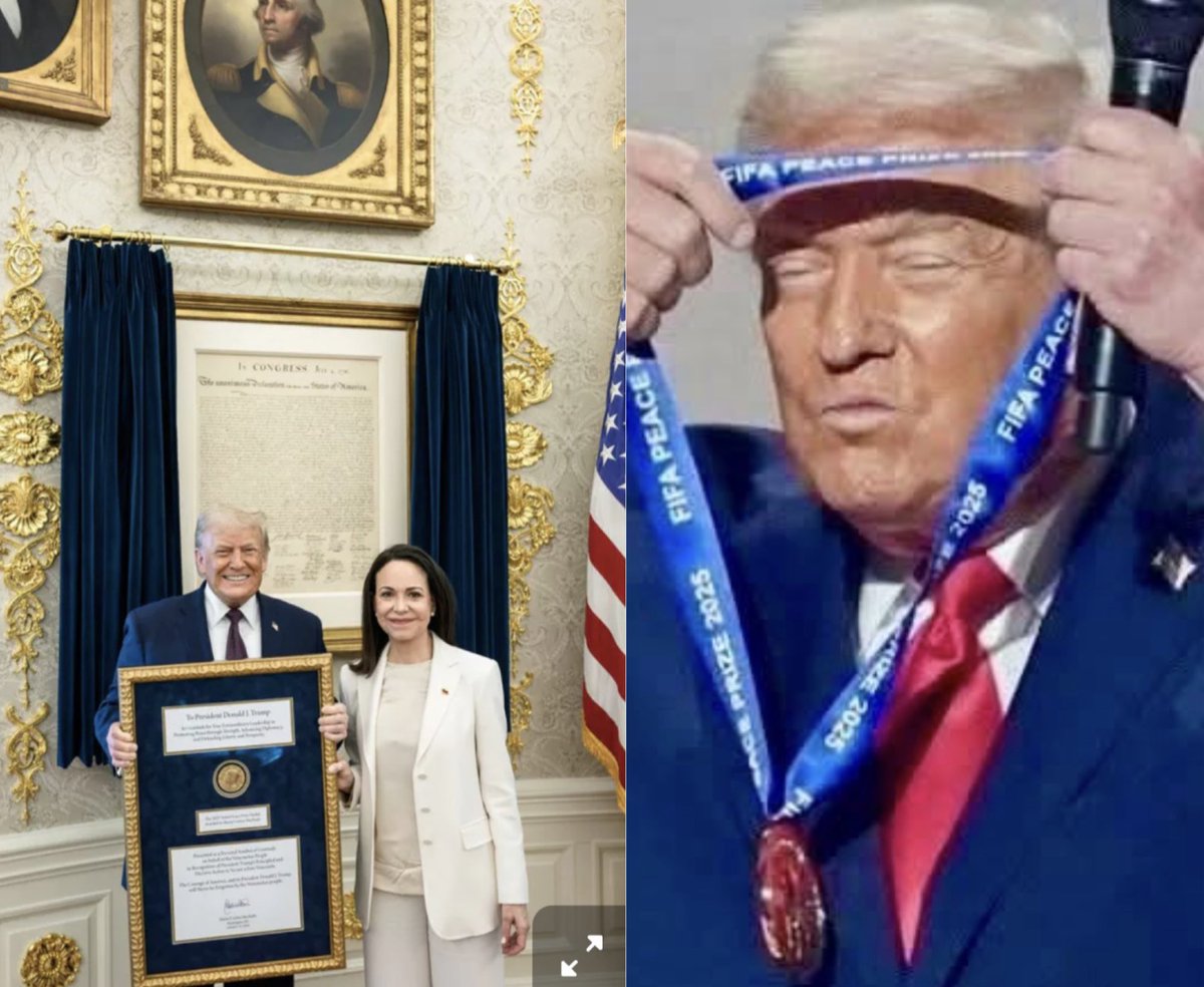 vanranstmarc's tweet image. Moeilijke keuze: wat is nu eigenlijk bespottelijker: zijn fake FIFA-vredesprijs of zijn afgeluisde tweedehands Nobelprijs?