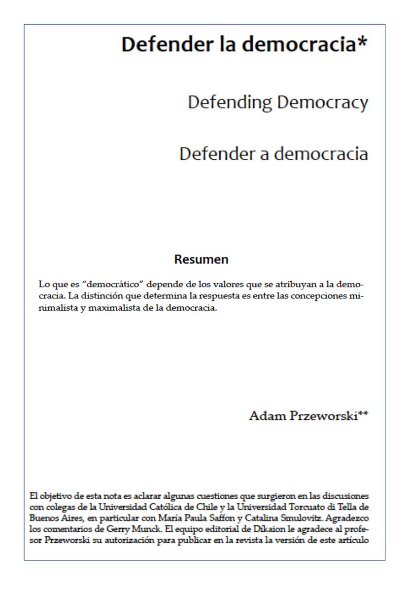 Concepciones minimalistas y maximalistas de la democracia

Przeworski advierte sobre un problema con las definiciones maximalistas de la democracia. Como resume, "El minimalismo une, el maximalismo divide”. Es un punto que merece discusión

Descarga libre: scielo.org.co/scielo.php?scr…