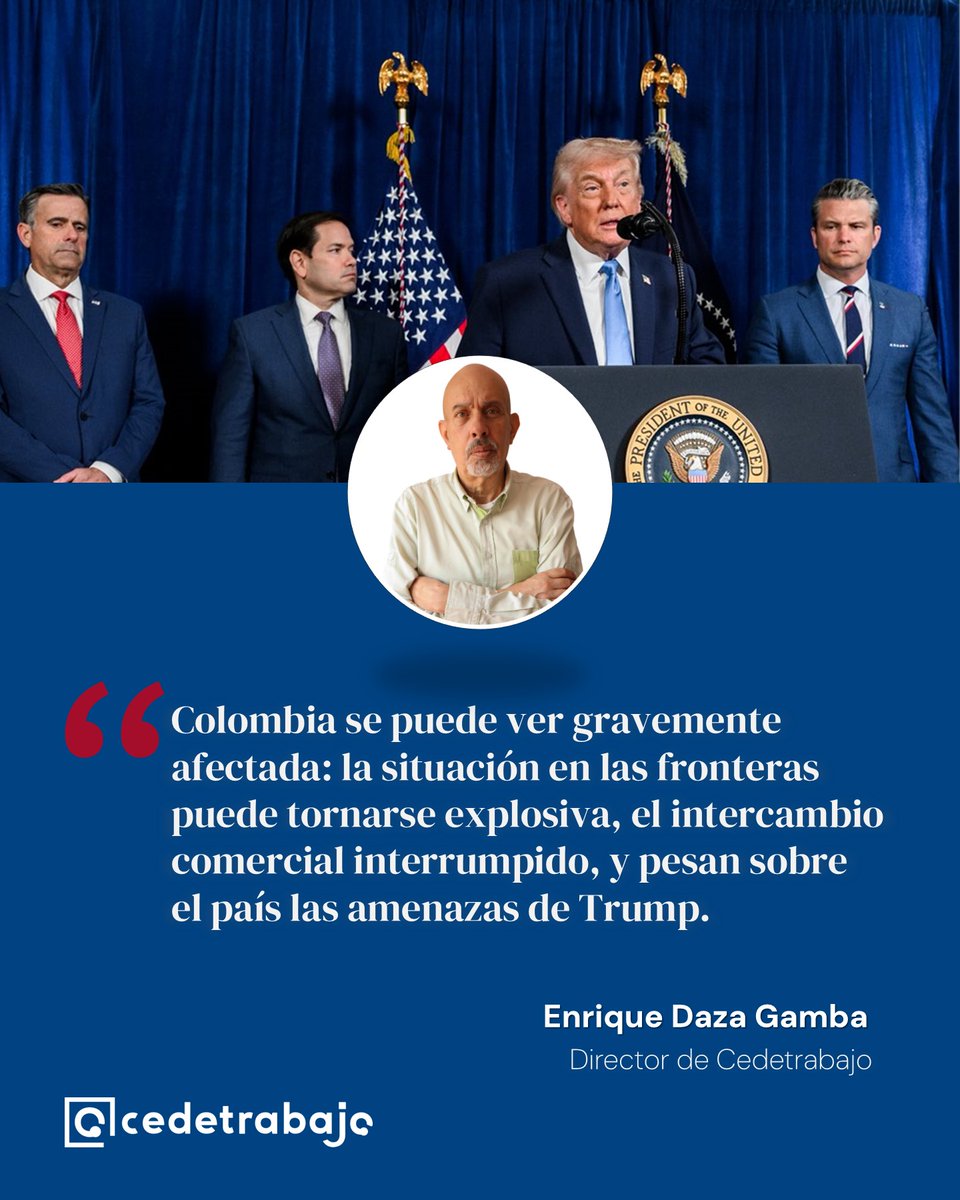 📌 #𝗡𝘂𝗲𝘀𝘁𝗿𝗼𝘀𝗔𝗻𝗮́𝗹𝗶𝘀𝗶𝘀 Tras la captura de Maduro, Colombia queda expuesta a cierres fronterizos, comercio bloqueado y presión de Washington. El precedente legitima intervenciones extraterritoriales y eleva el riesgo regional. <a href="/EnriqueDazaG/">Enrique Daza G.</a>  cedetrabajo.org/secuestro-madu…