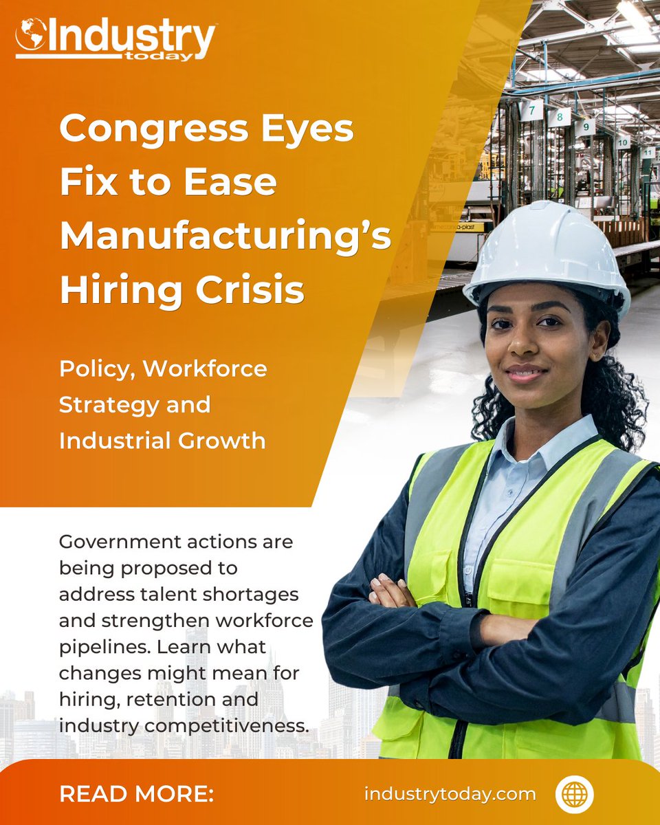 Ind_today's tweet image. Manufacturing leaders know that workforce shortages are a top constraint to growth.

In response, policymakers are exploring new solutions to ease hiring challenges and expand talent readiness.

The article below explains proposed fixes and what they could mean for manufacturers’…