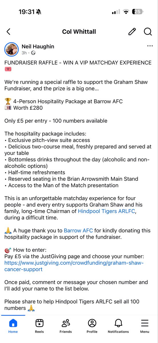 Colioakes's tweet image. justgiving.com/crowdfunding/g…

£5 to watch @BarrowAFC with 3 mates with a free bar before, half time and after 👌