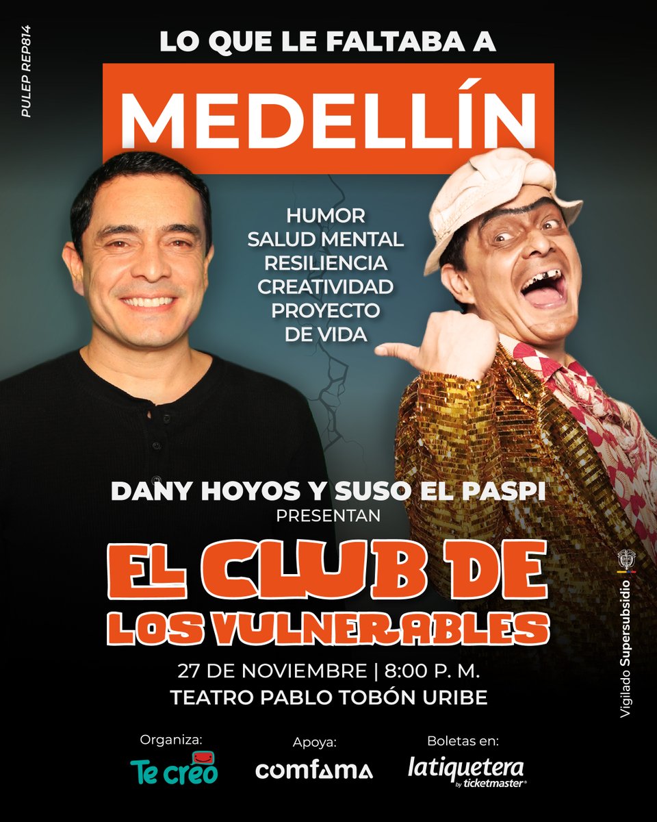 ¡Fasmilia! Nos vesmos este 27 de noviembre con Dany Hoyos (<a href="/AlegandroHoyos/">Alejandro Hoyos Sucerquia</a> ) en #ElClubdelosVulnerables en el <a href="/Teatropablot/">Teatro Pablo Tobón Uribe</a>