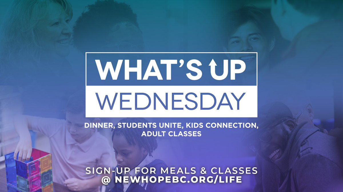 Here is what's for dinner this week for What's Up Wednesday. Go to newhopebc.org/life/ to get registered for meals and to see the great selection of classes that we offer. Our meal this week  is chicken with gravy, rice, squash casserole, rice, rolls, salad, and cheesecake.