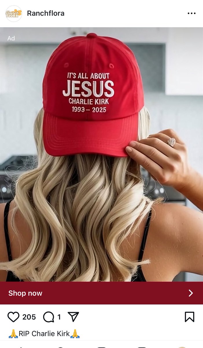 Nothing says honoring Charlie Kirk like slapping his name on a cap, adding Jesus for special effects, giving the model six fingers, and cashing in. Truly what he would’ve wanted.
