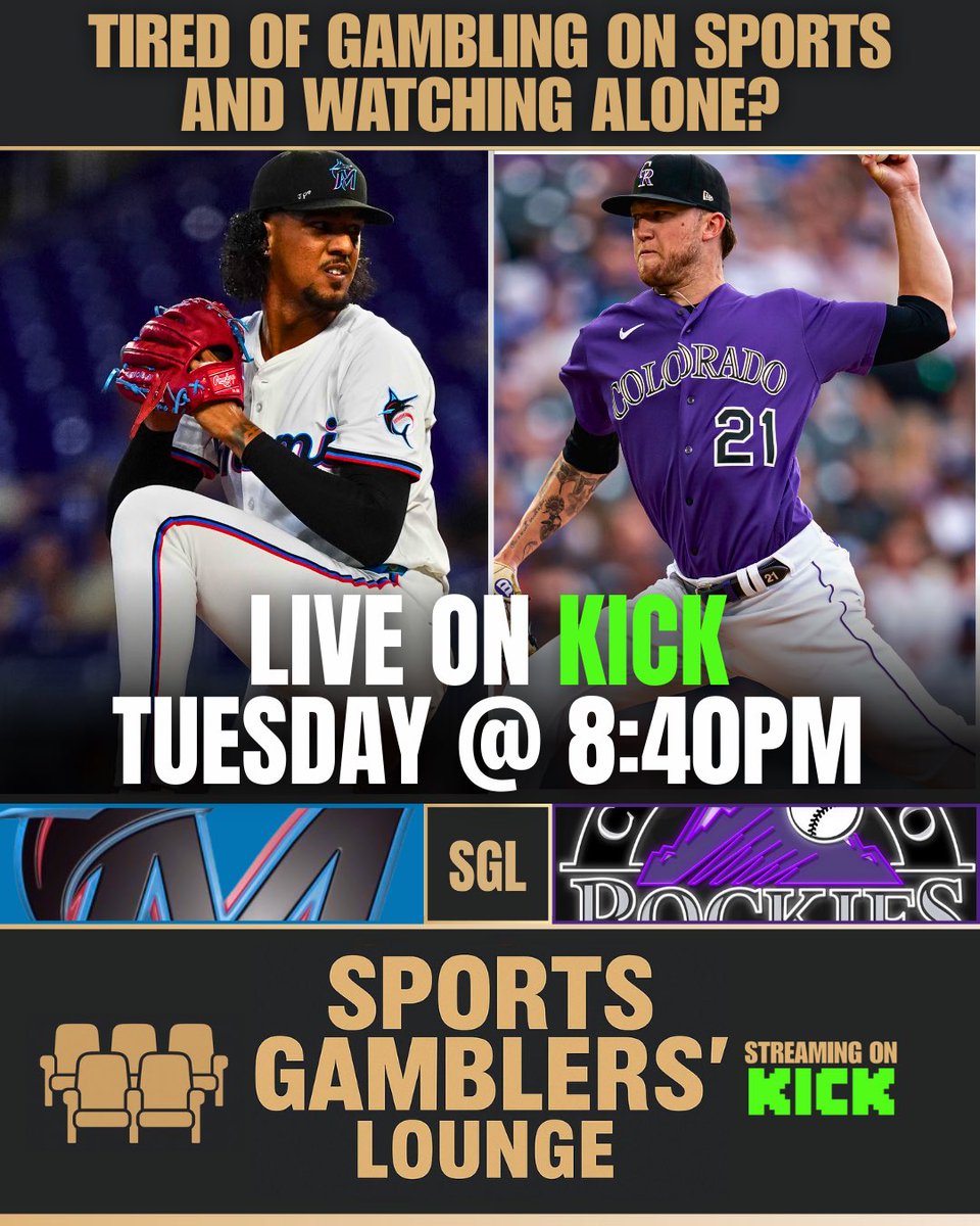 MARLINS VS ROCKIES AT THE #SGL TONIGHT AT 8:40PM ⚾️🚨

Join the guys at the #SportsGamblersLounge live on Kick