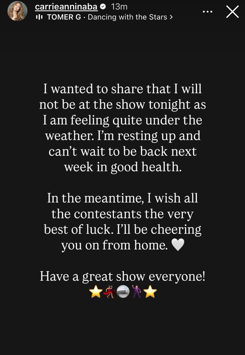 Judge Carrie Ann Inaba will miss tonight’s premiere due to being under the weather. No word on who will take her place on the panel for tonight’s episode. #DWTS