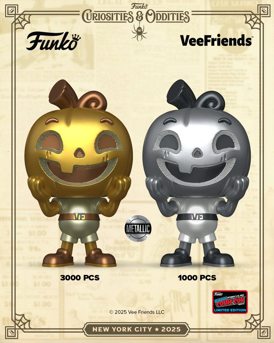 FunkoPOPsNews's tweet image. NYCC Reveals! Vee Friends! With two new Jolly Jack-O Metallic Funko POPs! #VeeFriends #NYCC #ComicCon #FPN #FunkoPOPNews #Funko #FunkoPOP