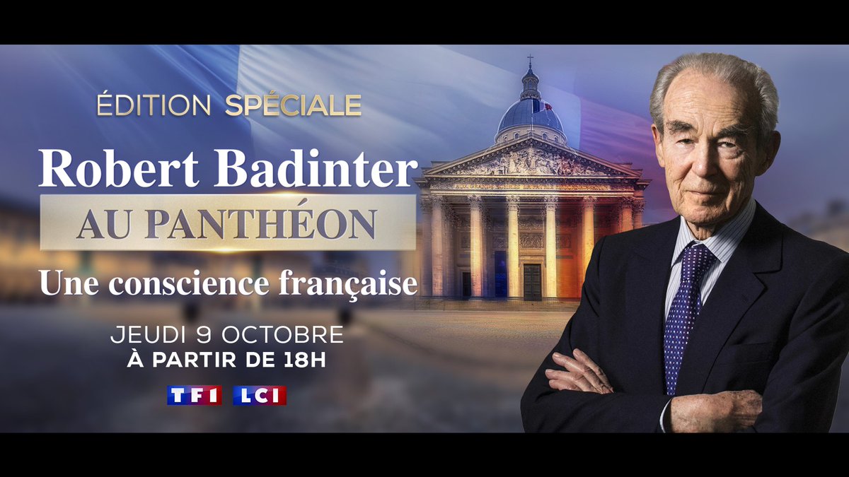 L'ancien ministre de la Justice Robert Badinter entrera au Panthéon jeudi 9 octobre

📌La direction de l'Information du <a href="/GroupeTF1/">Groupe TF1</a> se mobilise pour faire vivre en direct aux téléspectateurs ce moment d’hommage à 18h00 sur TF1 &amp; LCI

Plus d'infos : tf1pro.com/actualites/art…
