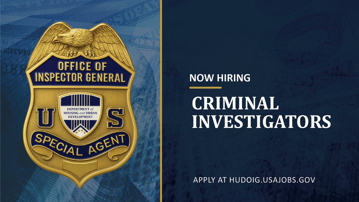 Are you ready to join a premier team of law enforcement professionals? HUD OIG has 8 vacancies for Criminal Investigators!

Locations:
· CA: Los Angeles, Oakland &amp; Sacramento
· FL: Miami &amp; Tampa
· TX: Fort Worth &amp; Houston

Apply here: hudoig.usajobs.gov/job/845983600