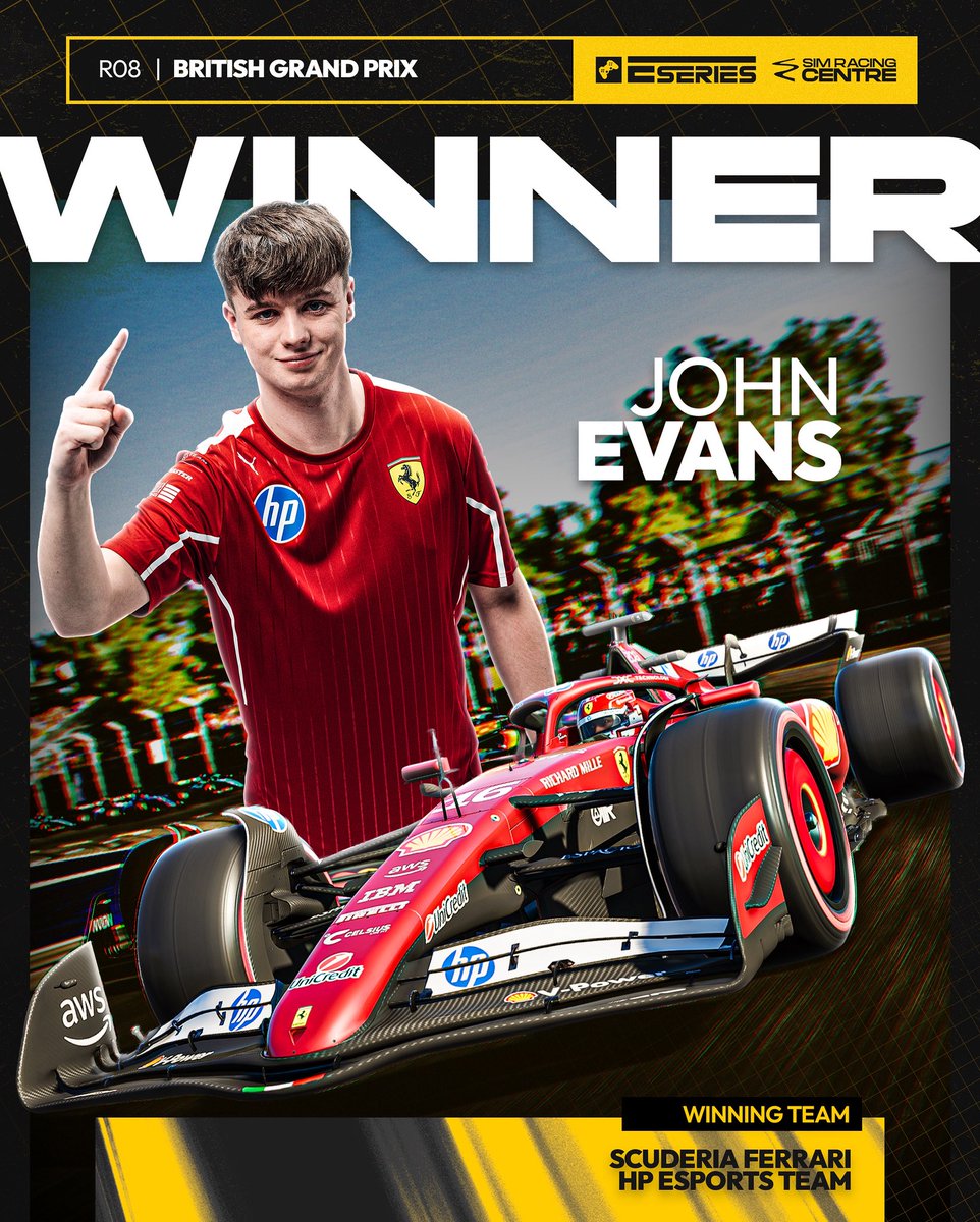 PremierSimGL's tweet image. No one can stop @FerrariEsports right now 👊 

It was @JohnEvansF1’s turn to take a victory at Silverstone 🙌 

#PSGLESeries