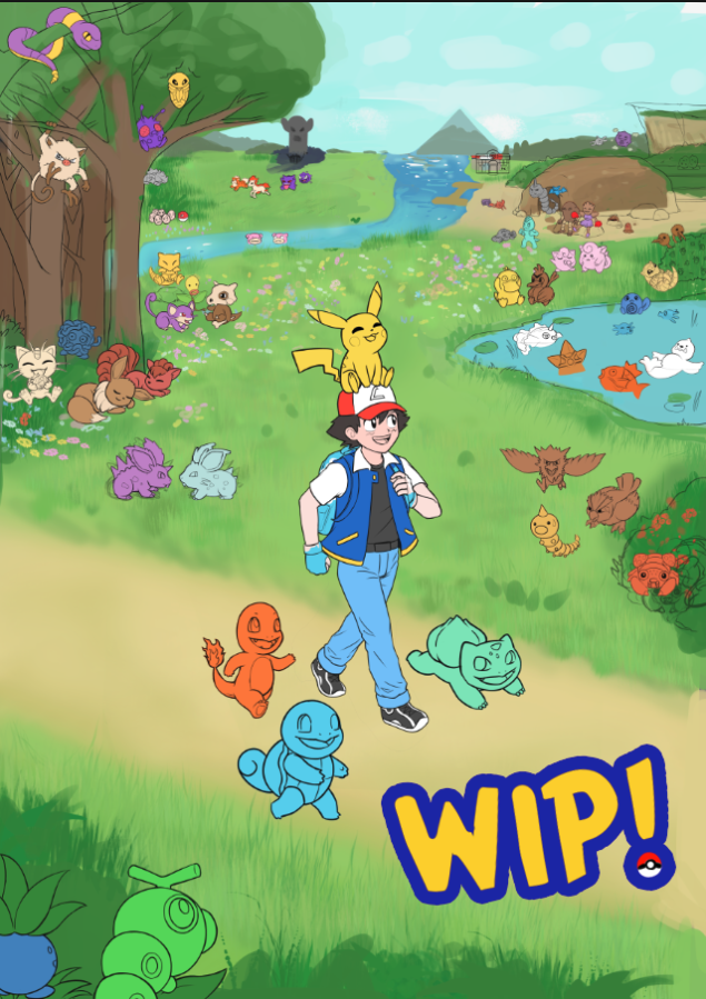 Slowly chipping away at this monster! 😅
So many pokemon, so many details!

A few pokemon still to add. The background is mostly just the initial colour sketch at the moment.

#pokemonfanart #wip #pokemon #digitalart #illustration
