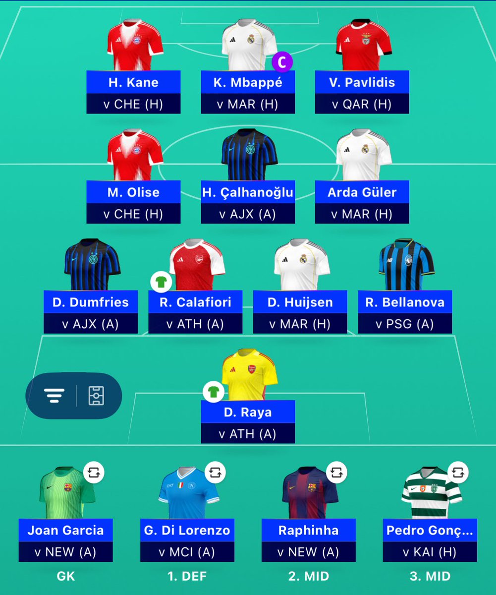 fpl_tarheel's tweet image. #UCLFantasy squad 🔐

Non chip plans other than playing LL or WC in MD8.