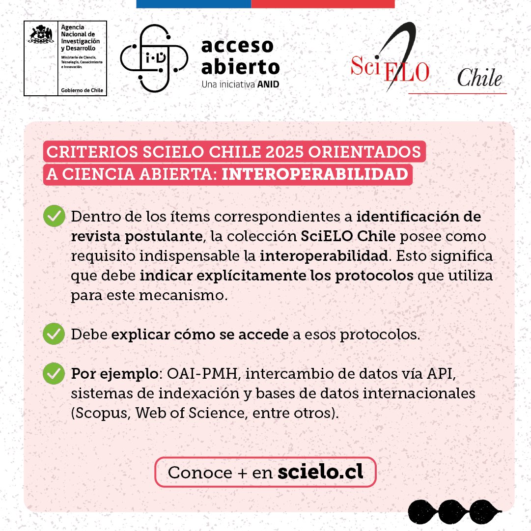 SciELO_Chile's tweet image. ◉ La interoperabilidad asegura que las revistas y sus artículos se incorporen de manera efectiva en los flujos de comunicación académica, facilitando su recuperación, acceso, uso y citación.
#OpenScience