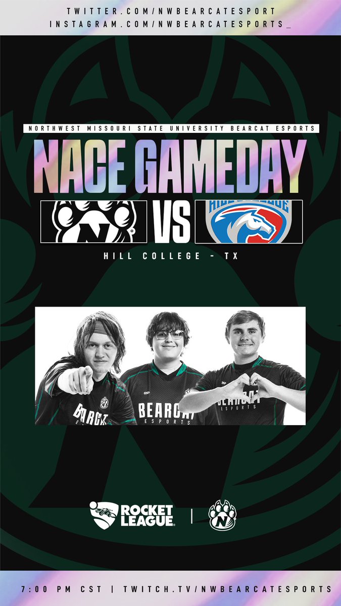 NWBearcatEsport's tweet photo. 🚨GAME DAY!🚨
Our academy Rocket League team are against Hill College! Tune into our twitch to watch! Good luck bearcats!

🆚: Hill College | NACE
🕛: 7:00 PM
📺: https://t.co/R77Wng6J7r https://t.co/KN0wGlRsYp