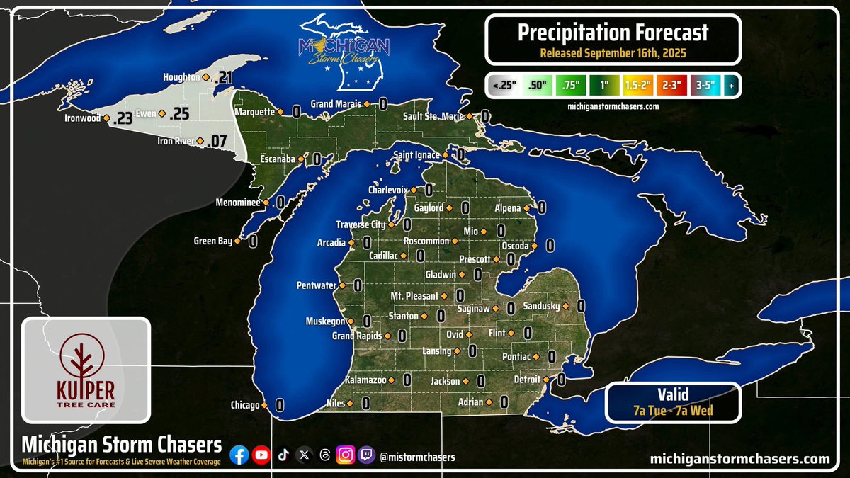 The severe weather forecast, and precipitation forecast between now and 7 am EDT tomorrow morning calls for not a whole lot. Dry weather continues, but a line of storms from Minnesota may push across Lake Superior late tonight after 8 pm EDT. Most models paint the picture of the