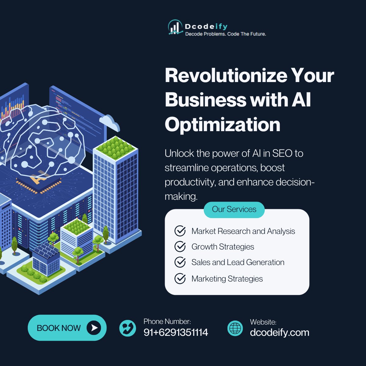 Dcodeify's tweet image. Revolutionize your business with AI-powered SEO! 🚀
📊 Market research
📈 Growth strategies
📞 Lead generation
📣 Marketing plans
Boost efficiency and make smarter decisions with Dcodeify!
Learn more dcodeify.com
#AI #SEO #BusinessGrowth #Marketing #InnovationforFuture