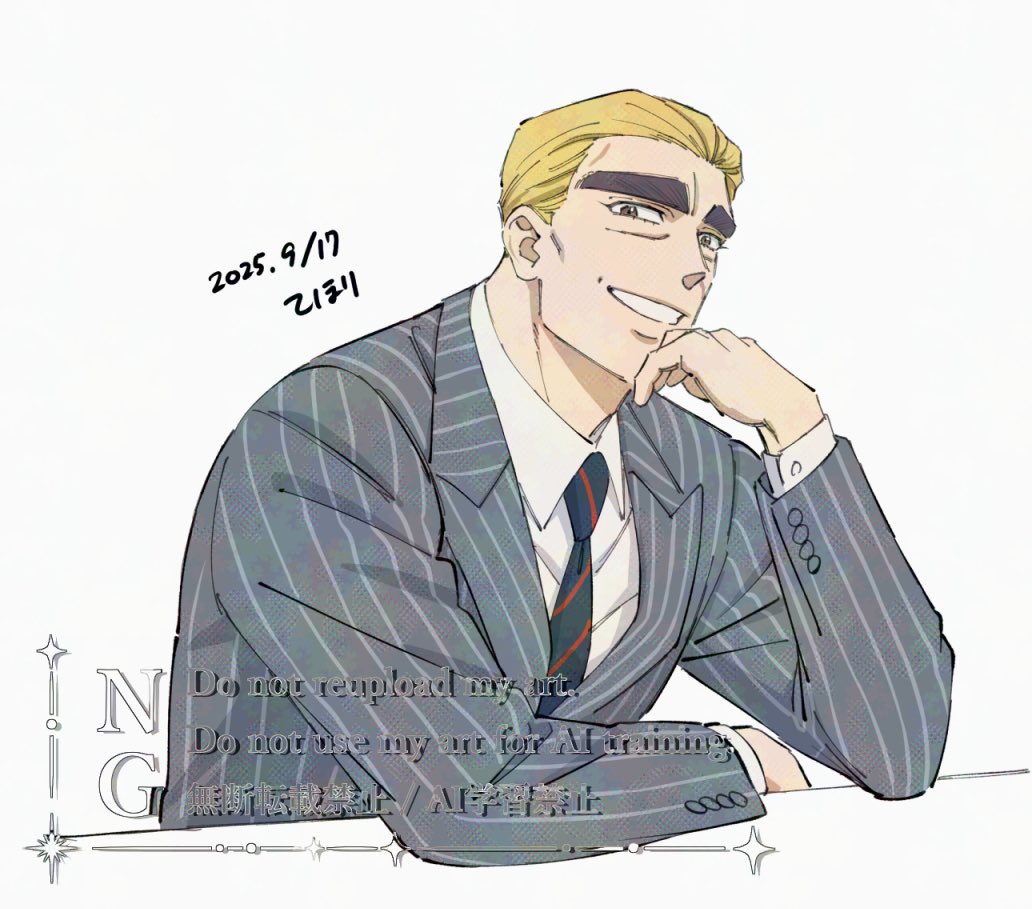 ダブルのスーツ似合うな…。
長い髪の状態だと上手く描けなかったので、短くしたらこんな感じかなという想像で捏造してます。