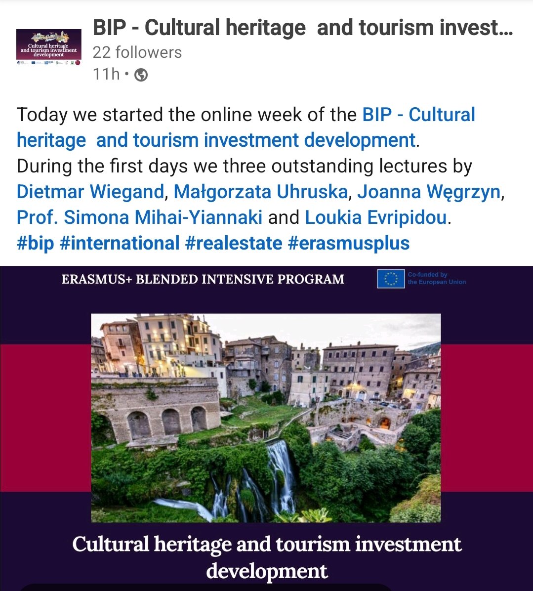 BIP Cultural Heritage and tourism investment development has started!
See you in Rome this week!
#ErasmusPlus