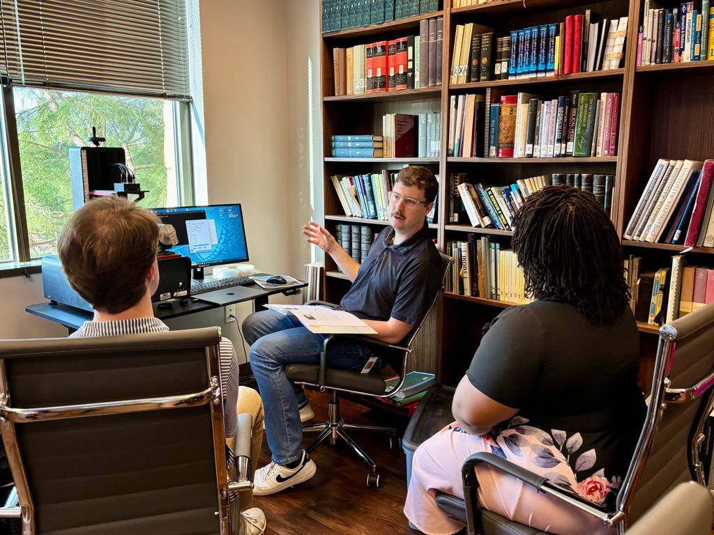 This week, Preston Russell trained our interns on our microfilm digitization equipment!

Decades ago, pioneering scholars captured manuscripts on microfilm to preserve and study them. Now, with our FlexScan, our team can digitize these images—offering a glimpse into manuscripts’