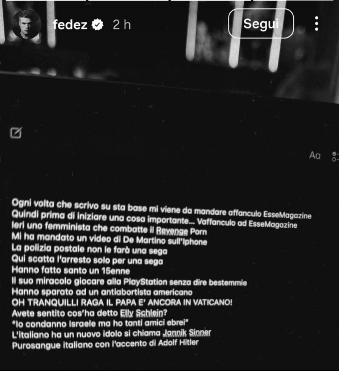 marziamaggi's tweet image. Ecco il primo estratto della nuova canzone di #Fedez. Che rime! Sega che fa rima con sega! Che testi profondi! Che coraggio! Fede, in #Altoadige è meglio che non ci metti più piede. Te lo dico da altoatesina. #Sinner @altoadige @altoadige_info #Sudtyrol