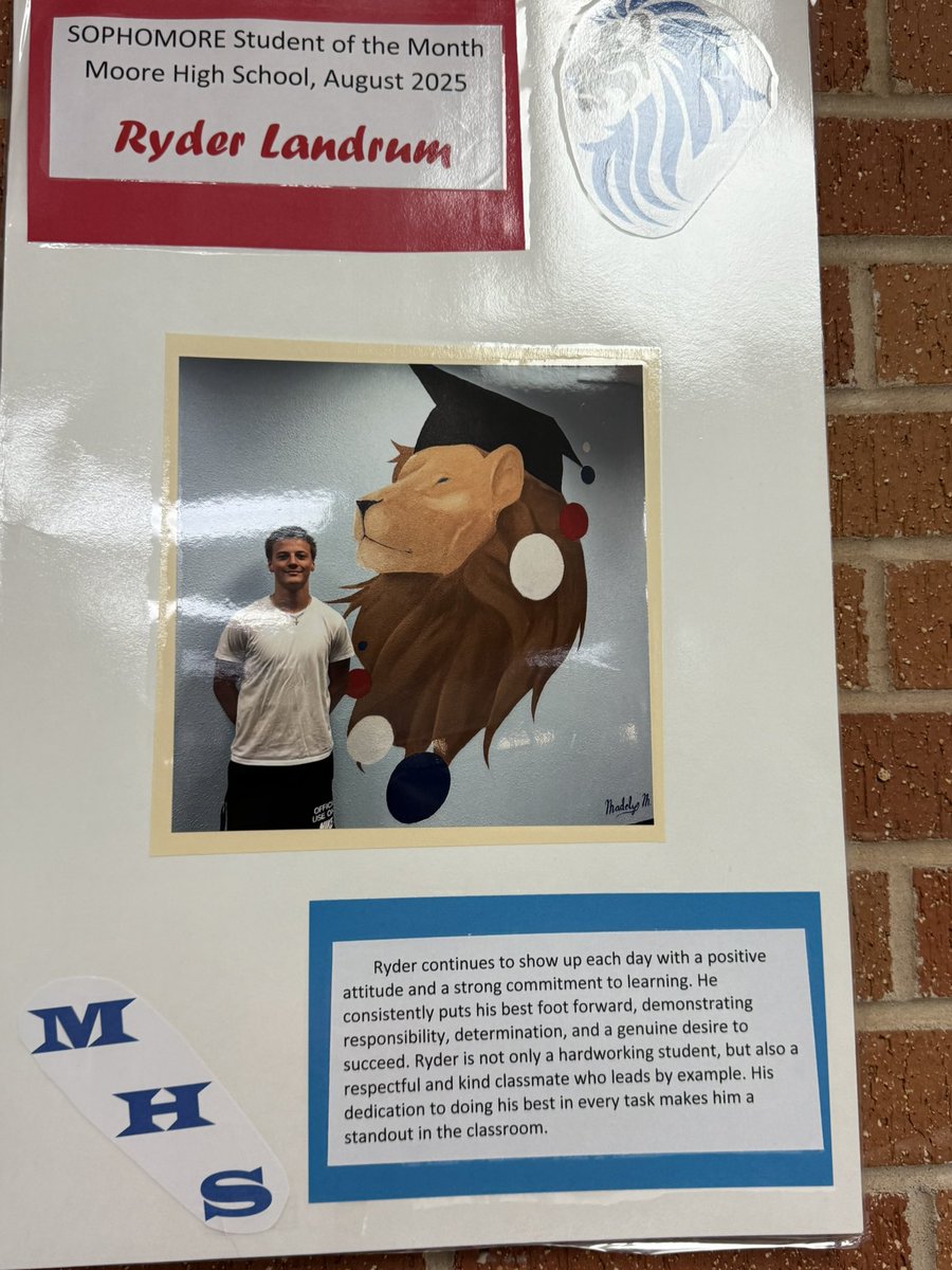 Two football guys doing a job! Congrats to freshman football player Ronan Taylor and sophomore Ryder Landrum for being recognized as students of the month for Moore High School!  <a href="/Moore_Lions/">Moore High Athletics</a> <a href="/Lions_QBClub/">Moore Lions Quarterback Club</a> <a href="/MoorePublicSch/">Moore Public Schools</a>