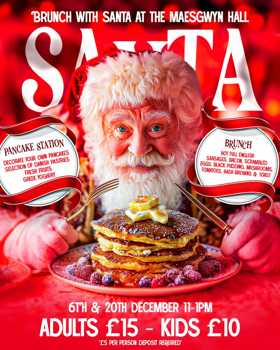 🎅 BRUNCH WITH SANTA 🥞

 🗓️ 6th &amp; 20th  | 11am-1pm 🕐 

Adults £15 | Kids £10 

🥞 Pancake station + full English brunch 🍳🥓🍅 

Meet Santa while you feast! 🎁✨ 

£5 deposit secures your spot 

BOOK NOW