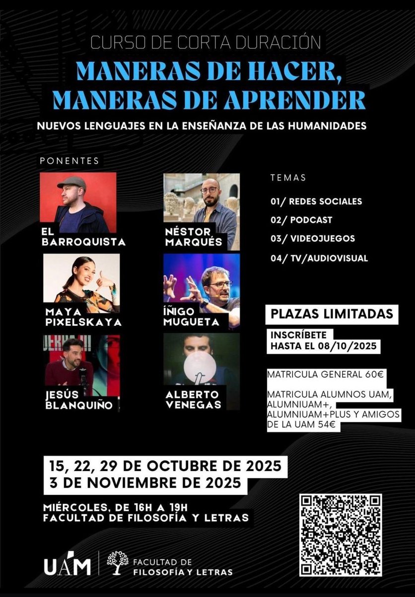 Paloma Martín-Esperanza (@palomesperanza) on Twitter photo En la <a href="/UAM_Madrid/">UAM Autónoma Madrid</a> hemos organizado este curso sobre los nuevos lenguajes en la enseñanza de las humanidades. Con <a href="/elbarroquista/">El Barroquista</a> <a href="/antigua_roma/">Néstor F. Marqués - Antigua Roma al Día</a> <a href="/Pixelskaya/">Maya Pixelskaya</a> <a href="/JesusBlanquino/">Jesús Blanquiño</a> Íñigo Mugueta y Alberto Venegas. ¡Inscríbete! En la <a href="/UAM_Madrid/">UAM Autónoma Madrid</a> hemos organizado este curso sobre los nuevos lenguajes en la enseñanza de las humanidades. Con <a href="/elbarroquista/">El Barroquista</a> <a href="/antigua_roma/">Néstor F. Marqués - Antigua Roma al Día</a> <a href="/Pixelskaya/">Maya Pixelskaya</a> <a href="/JesusBlanquino/">Jesús Blanquiño</a> Íñigo Mugueta y Alberto Venegas. ¡Inscríbete!
