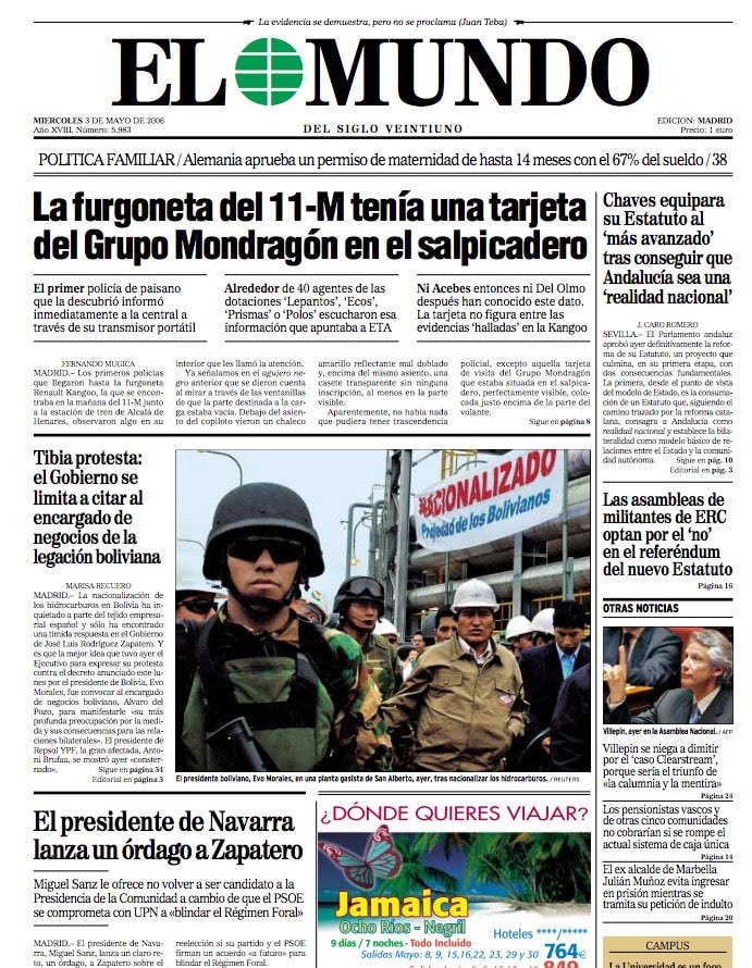 Si lo peor no es ya que hayan publicado una patraña. A eso ya nos tienen acostumbrados. Lo peor es que para sostenella y no enmendalla nos esperan días, meses o años con el mismo raca raca que con lo de el 11-M y ETA.