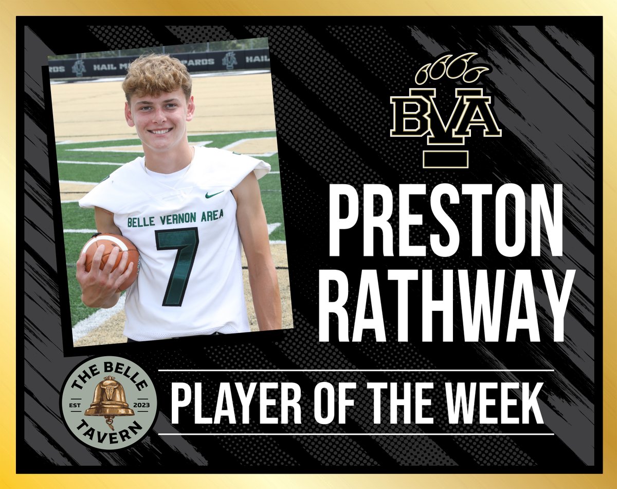 THE BELLE TAVERN PLAYER OF THE WEEK

Preston Rathway 

Preston had an performance against CV. 
A 49-yard Field Goal. Preston’s game-winning field goal not only sealed the victory but also etched his name into the school’s record books.