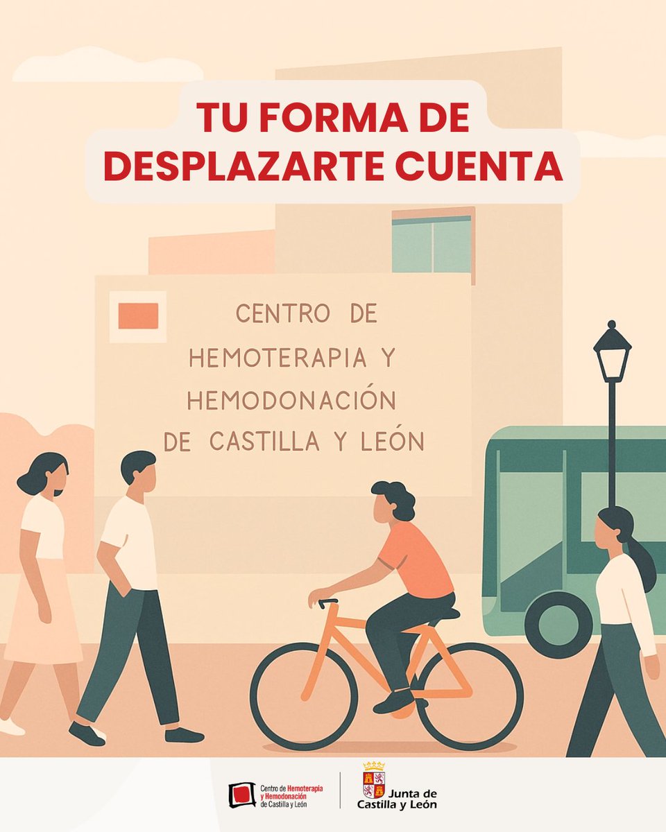 🚶‍♀️🚴‍♂️ Esta semana nos movemos por la sostenibilidad… ¡y por la vida!
Del 16 al 22 celebramos la #SemanaEuropeaDeLaMovilidad.

En CyL, donar sangre también depende de una movilidad accesible y sostenible: usa transporte público, bici o ven a pie. ¿Cómo te moverás para donar?
