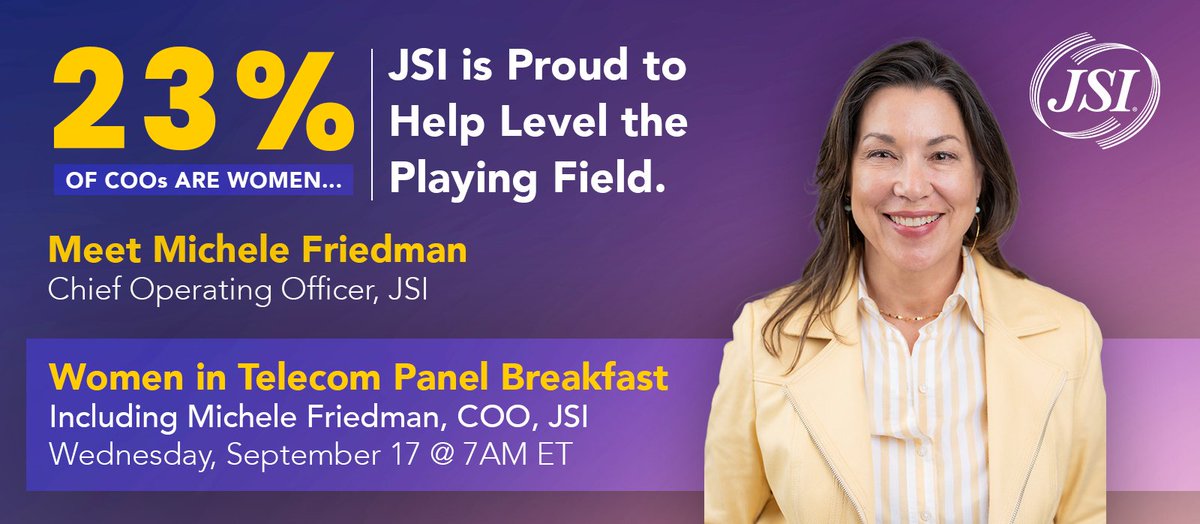 Start your morning with inspiration.
Join JSI COO Michele Friedman and fellow leaders at the <a href="/NTCAconnect/">NTCA-The Rural Broadband Association</a> Women in Telecom Industry Breakfasttomorrow (9/17) at 7 AM.