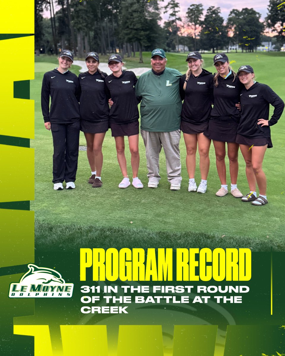 LeMoyneWGolf's tweet photo. We broke our single-round program record yesterday with a 311 in the first round of the Battle at the Creek! We're in 10th place heading into day two.  

The previous record low of 315 was set last year on September 22 at the Roseann Schwartz Invitational. https://t.co/JqACyiu53h