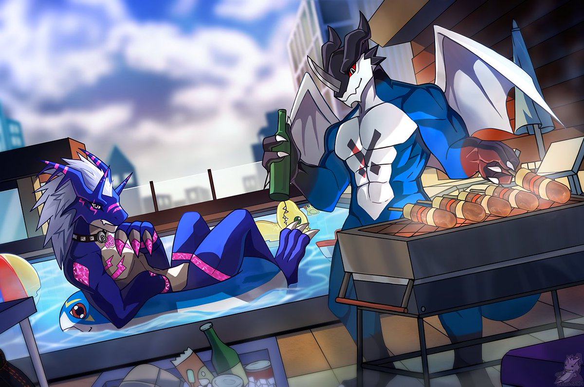 Perfect day to have a birthday grill! 
Birthday commission me and <a href="/zewnky/">Zewnky</a> got!
Art made by <a href="/Zeitzbach/">Enfys Ellezard (Comm Open)</a> thank you, it looks awesome!