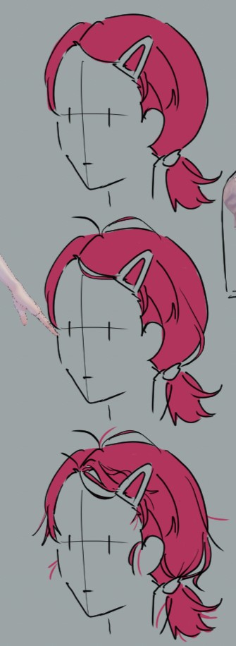 こういう何段階か変更できる髪型ほしい。修羅場度合いで髪がぼさぼさになるやつ。作業通話でぶいちゃ入るときある人間なので。
ピンどめかカチューシャとか？