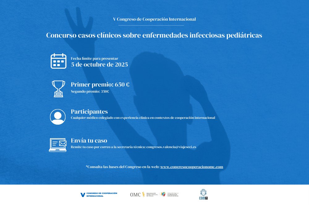 FCOMCI's tweet photo. Abierto el Concurso de Casos Clínicos del V Congreso de Cooperación Internacional de la #FCOMCI
🗓️Fecha límite: 5 de octubre
https://t.co/LLPqXG27pF https://t.co/6HcEIygNQj