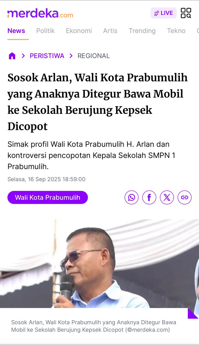 Naz_lira's tweet image. 𝐏𝐞𝐫𝐢𝐥𝐚𝐤𝐮 𝐂𝐞𝐧𝐭𝐢𝐥 𝐒𝐚𝐧𝐠 𝐖𝐚𝐥𝐢𝐤𝐨𝐭𝐚 𝐑𝐚𝐬𝐚 𝐏𝐫𝐞𝐬𝐢𝐝𝐞𝐧.

Ini sekelumit kisah dari salah satu pelosok wilayah Indonesia, Prabumulih, Sumatera Selatan.

Menurut Merdeka.com, hanya karena anaknya yang bersekolah di SMP negeri 1 Prabumulih…