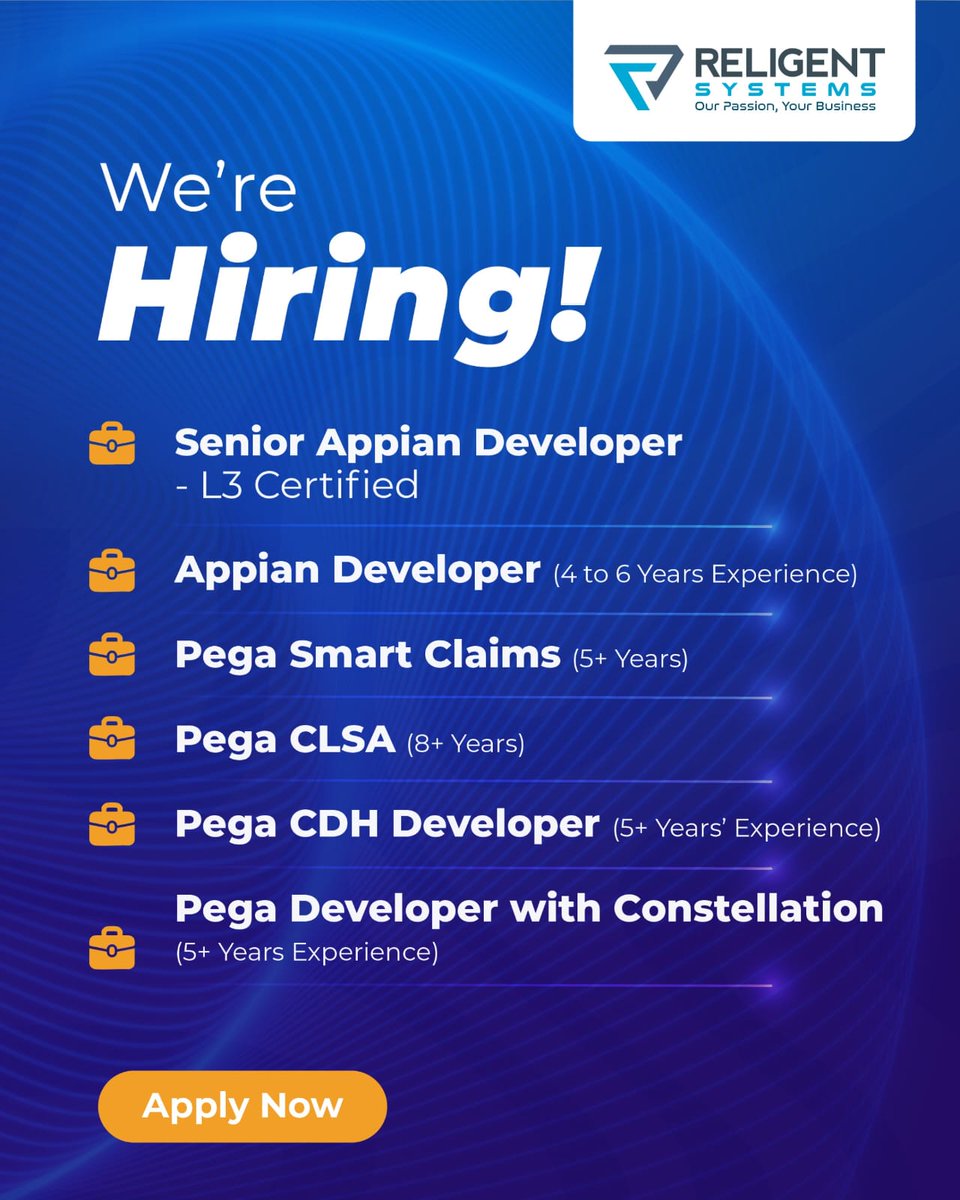 religentsystems's tweet image. We’re Hiring! Join Team Religent Systems
Religent Systems is looking for passionate minds to join us in transforming how businesses build and scale technology.
Send your CV to Madhoo.sahoo@religentsystems.com
#ReligentSystems #WeAreHiring #LowCode #NoCode