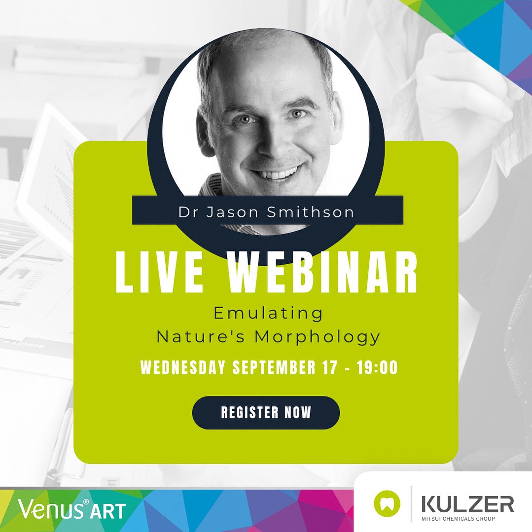 ⭐️TOMORROW⭐️

Emulating Nature’s Morphology: Restoring Life and Character with Direct Resin - a webinar with Dr Jason Smithson in collaboration with Kulzer. 

📆 Wednesday September 17, 2025 
🕖 1900 - 2000
💻 view6.workcast.net/register?cpak=…