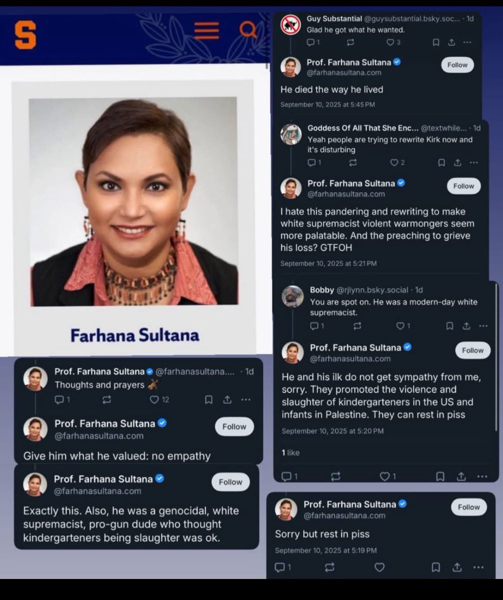 Derrick Evans (@derrickevans4wv) on Twitter photo This woman is a professor at Syracuse University.
I’m tagging <a href="/SyracuseU/">Syracuse University</a> & <a href="/SyracuseUNews/">Syracuse University News</a>
This unhinged woman has no business teaching our youth. She needs to be FIRED.
Syracuse receives around $200 MILLION per year in federal funding. If she isn’t fired then DEFUND them. This woman is a professor at Syracuse University.
I’m tagging <a href="/SyracuseU/">Syracuse University</a> & <a href="/SyracuseUNews/">Syracuse University News</a>
This unhinged woman has no business teaching our youth. She needs to be FIRED.
Syracuse receives around $200 MILLION per year in federal funding. If she isn’t fired then DEFUND them.